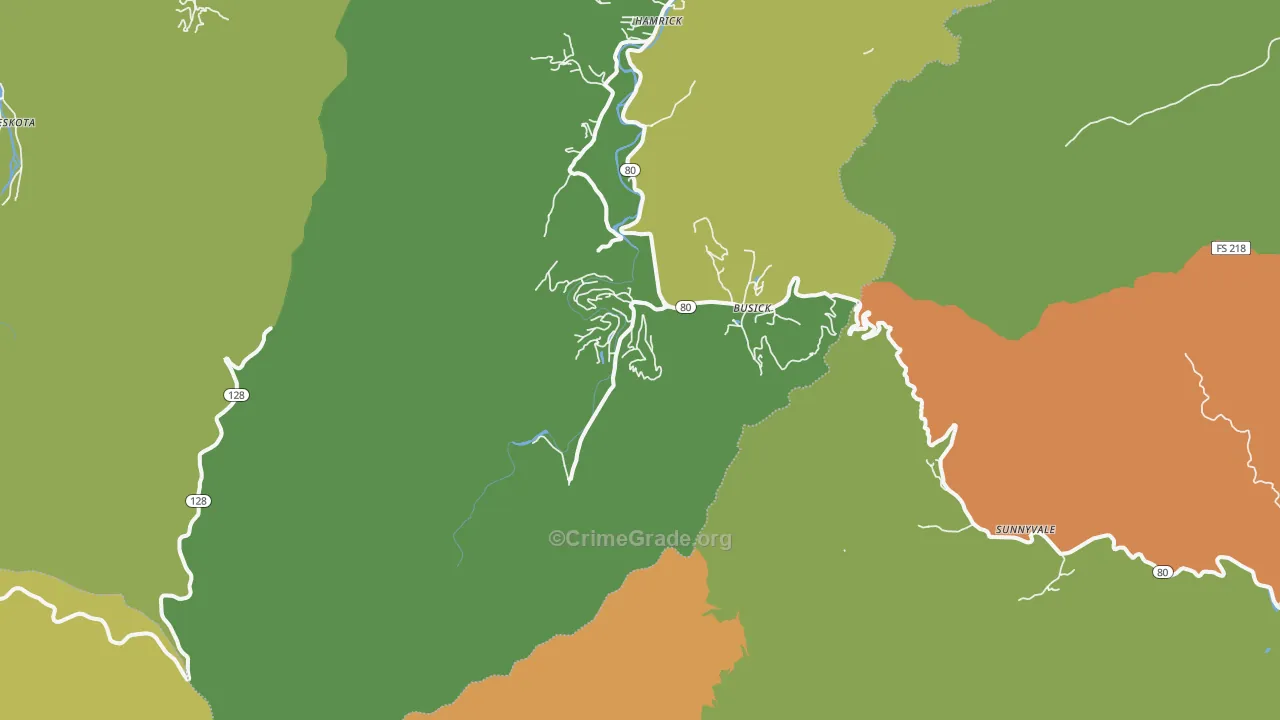 Busick, NC Map of Theft Rates
