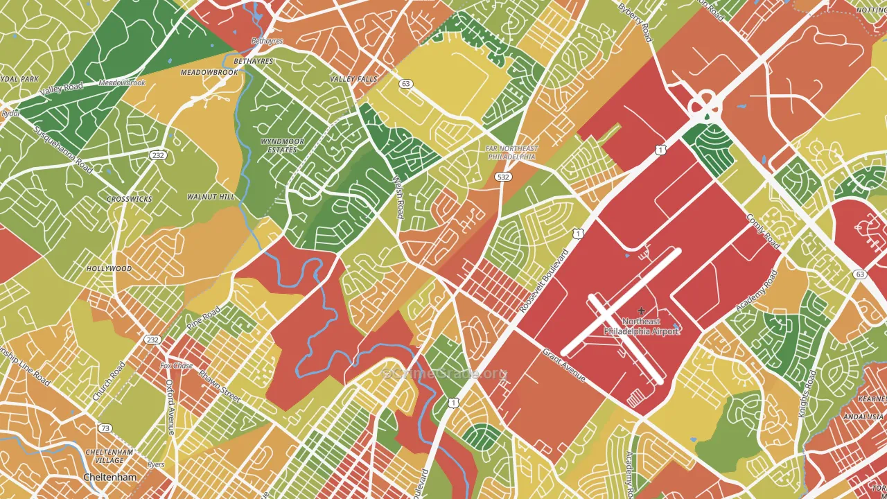 Bustleton, Philadelphia, PA Map of Theft Rates