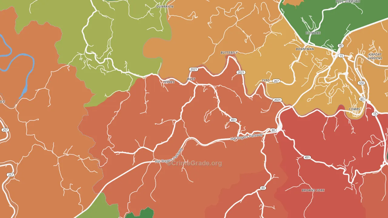 Busy, KY Map of Theft Rates