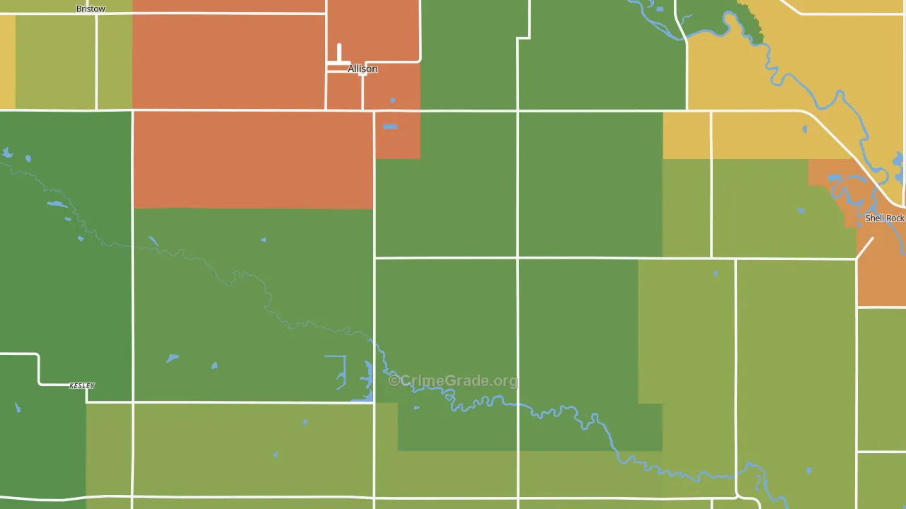 Butler County, IA Map of Theft Rates