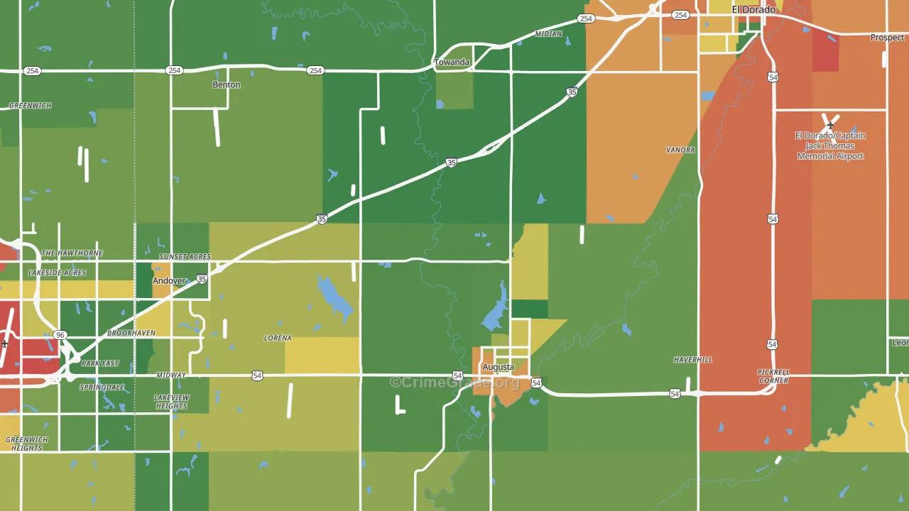 Butler County, KS Map of Theft Rates