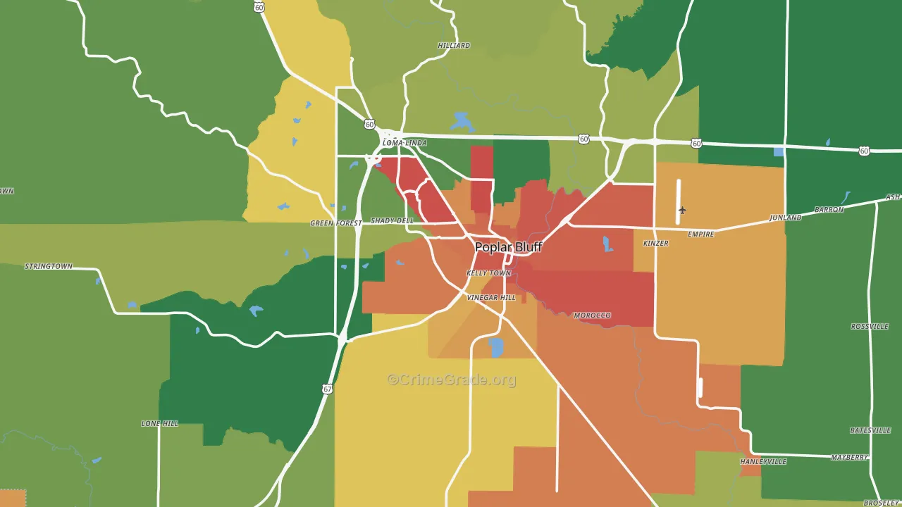 Butler County, MO Map of Theft Rates