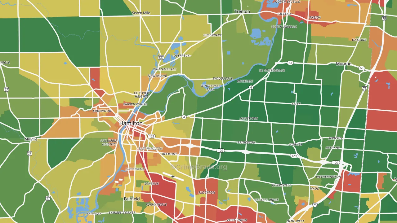 Butler County, OH Map of Theft Rates