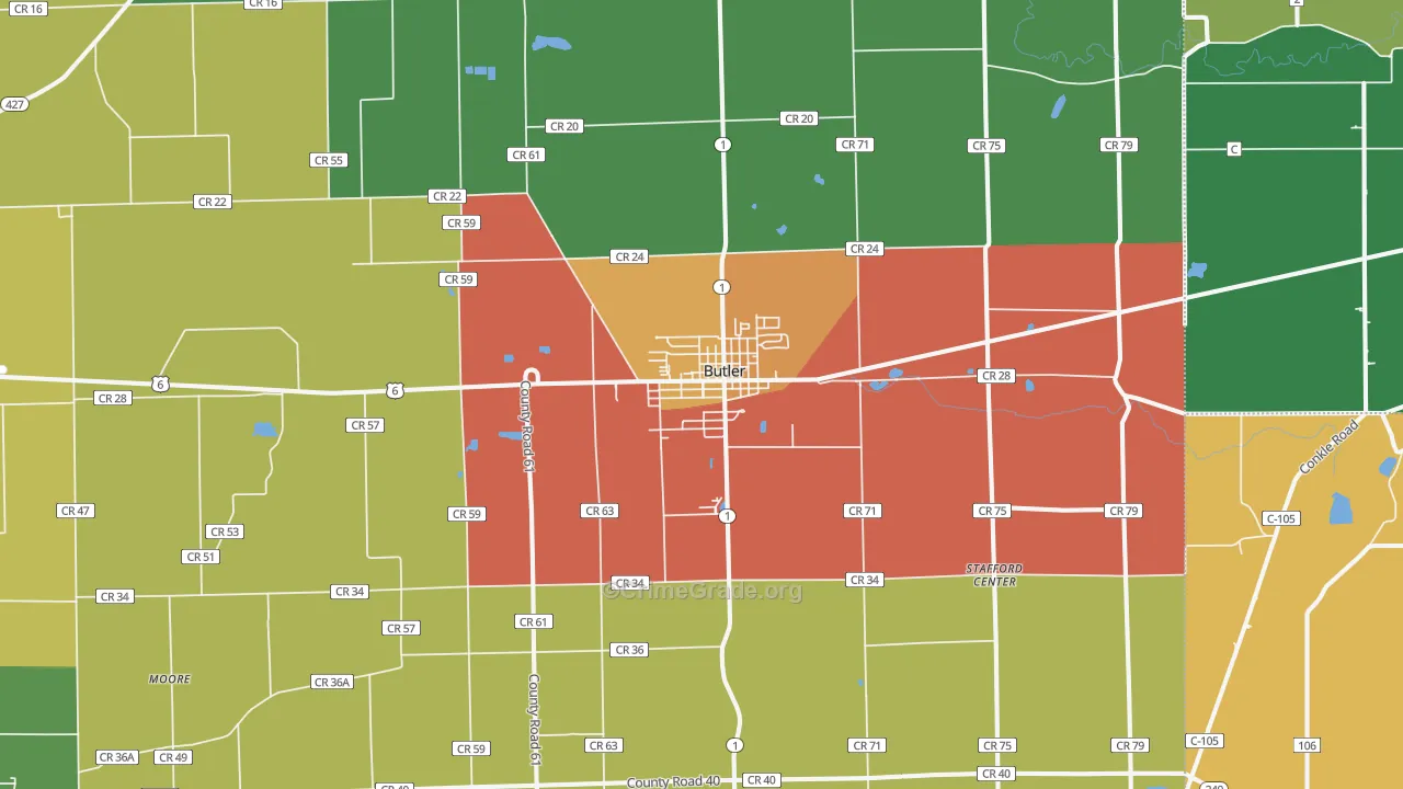 Butler, IN Map of Theft Rates