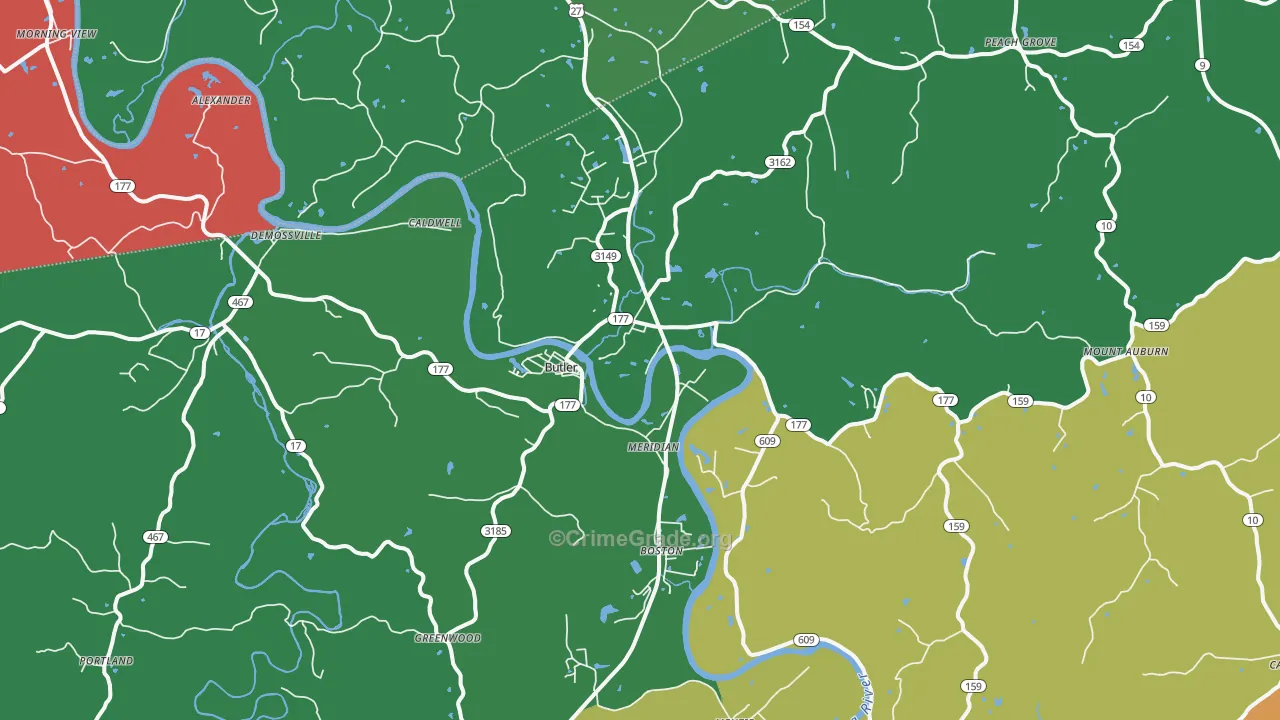 Butler, KY Map of Theft Rates