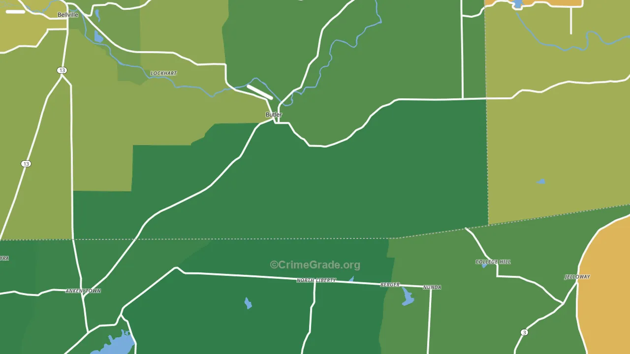 Butler, OH Map of Theft Rates