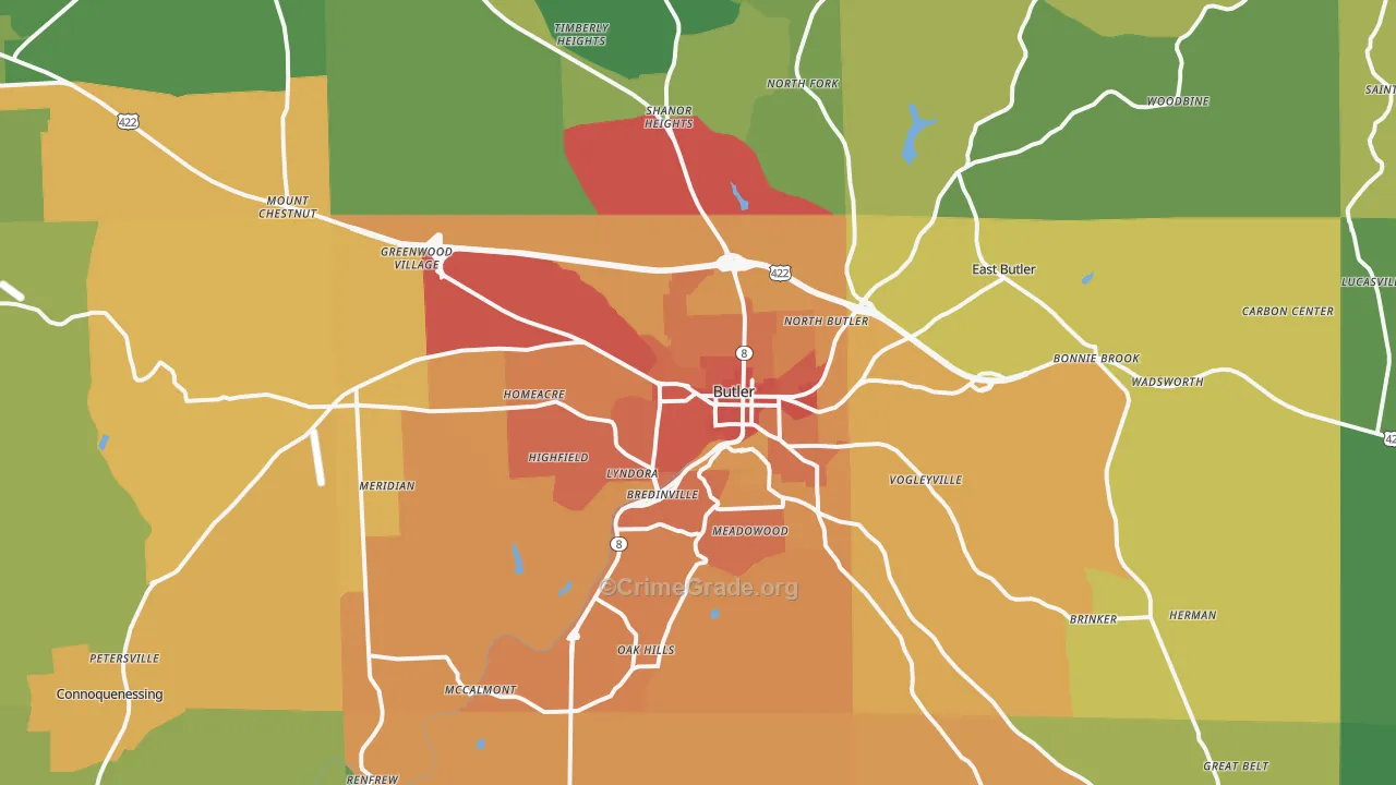 Butler, PA Map of Theft Rates