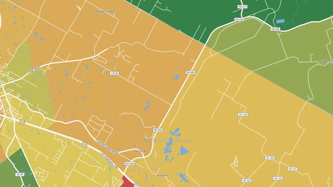 Butler, TX Map of Theft Rates