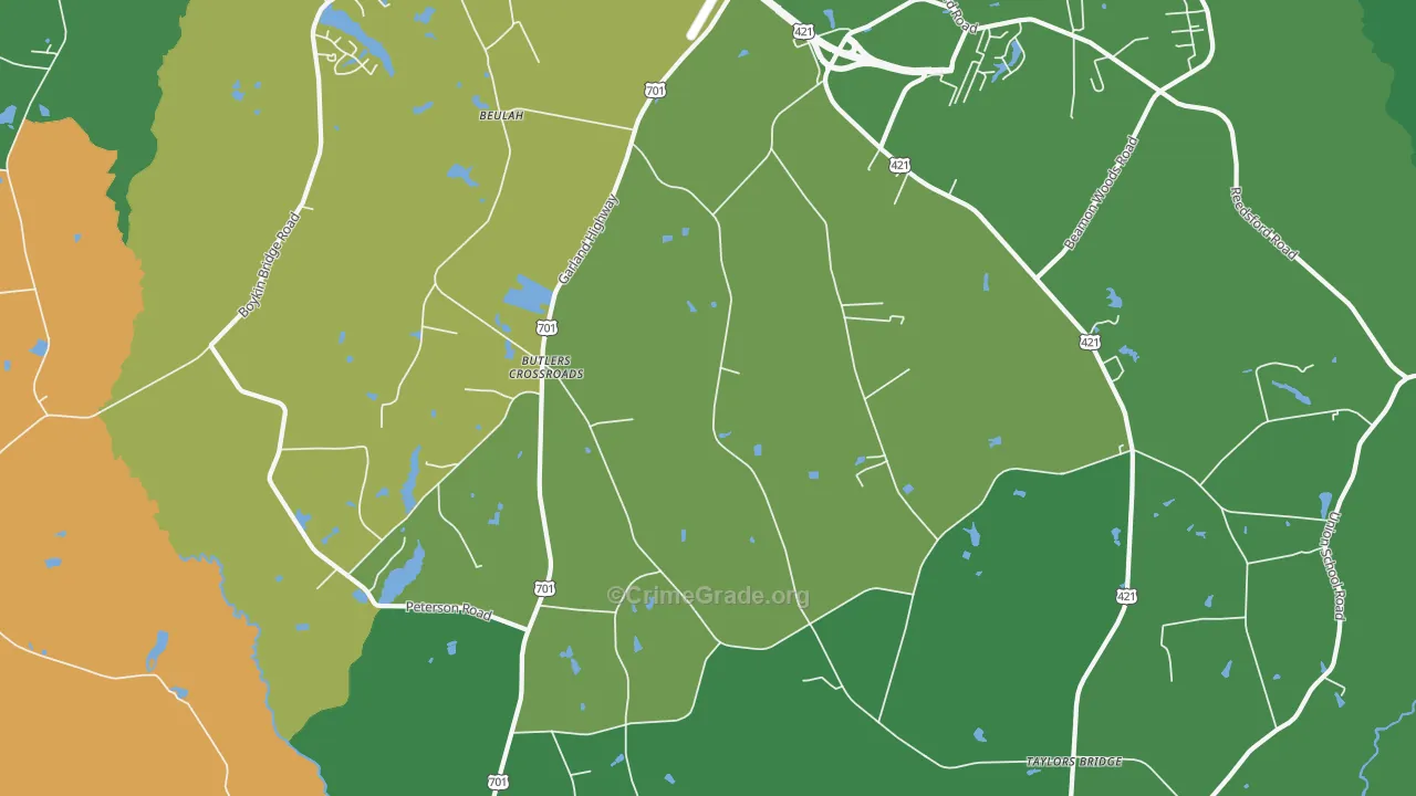 Butlers Crossroads, NC Map of Theft Rates