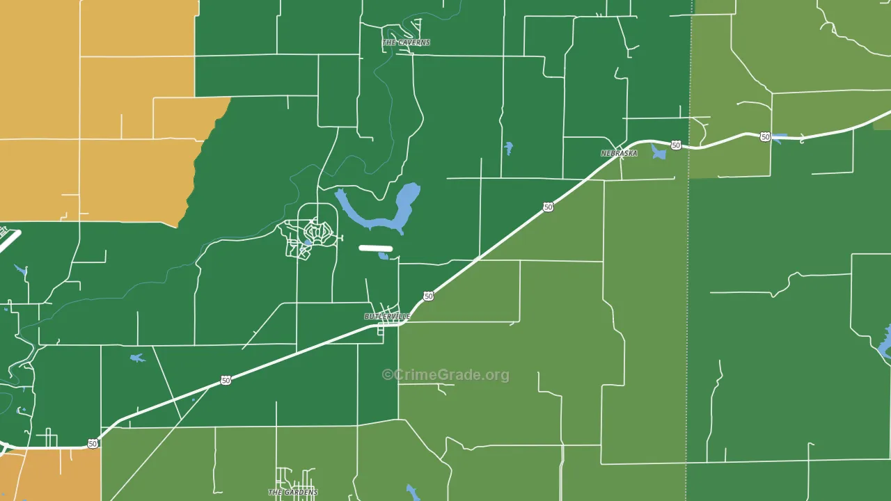 Butlerville, IN Map of Theft Rates
