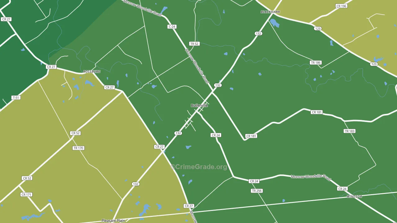 Butlerville, OH Map of Theft Rates