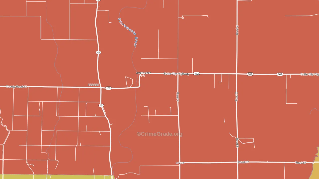 Butte City, CA Map of Theft Rates