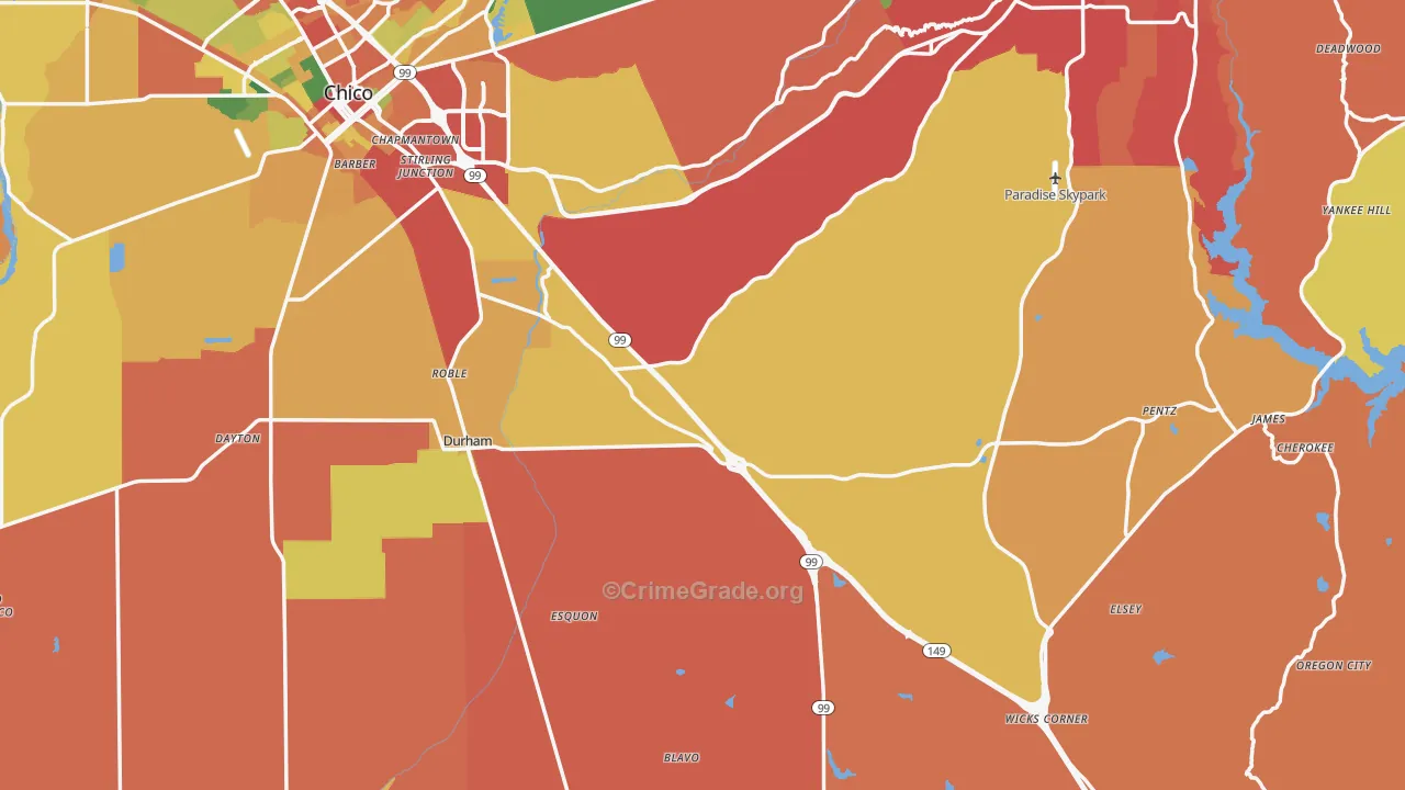 Butte County, CA Map of Theft Rates