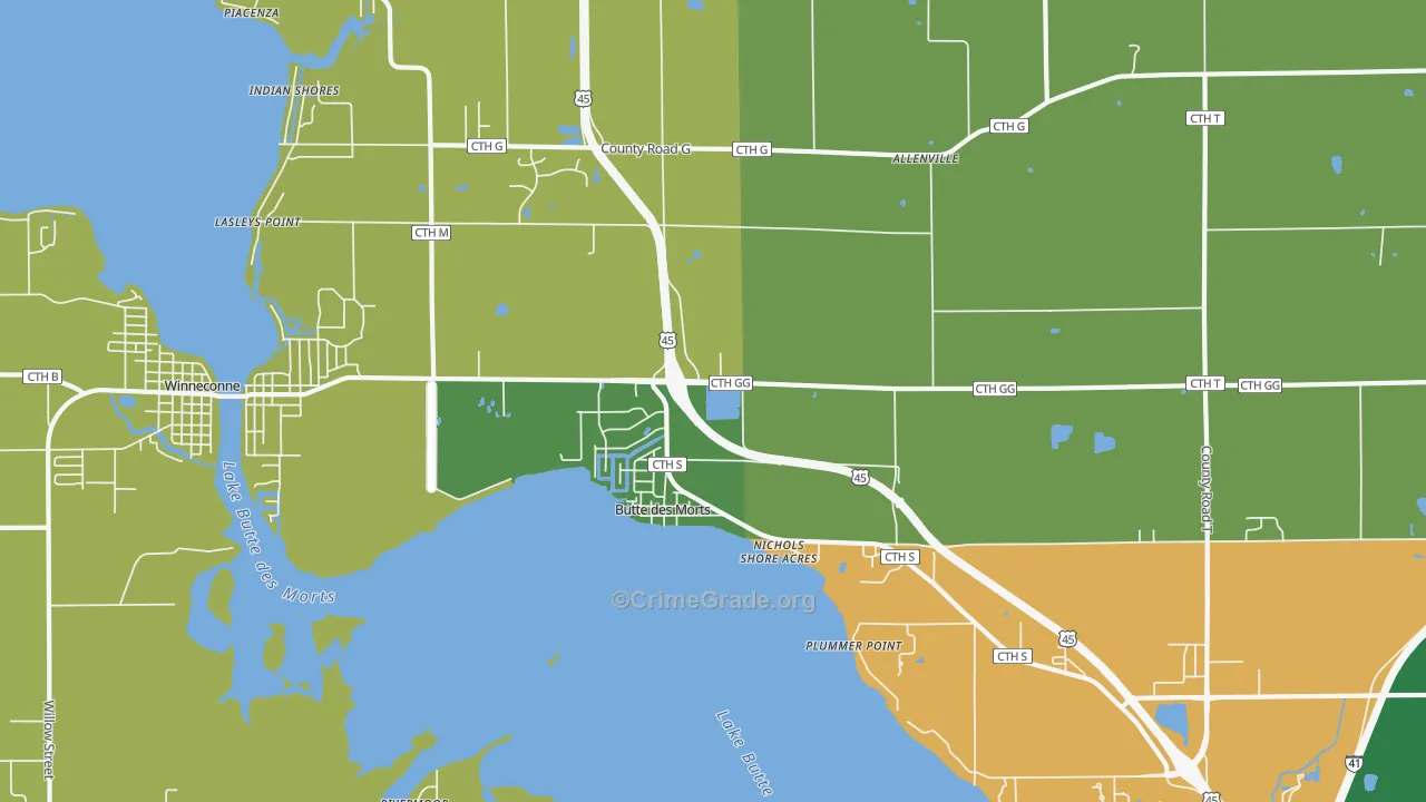 Butte Des Morts, WI Map of Theft Rates