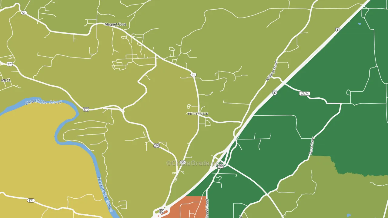 Butterfield, AR Map of Theft Rates