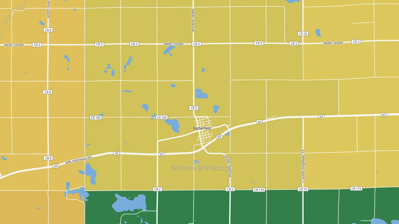Butterfield, MN Map of Theft Rates