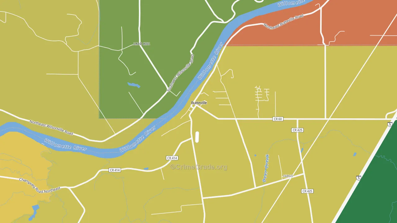 Butteville, OR Map of Theft Rates