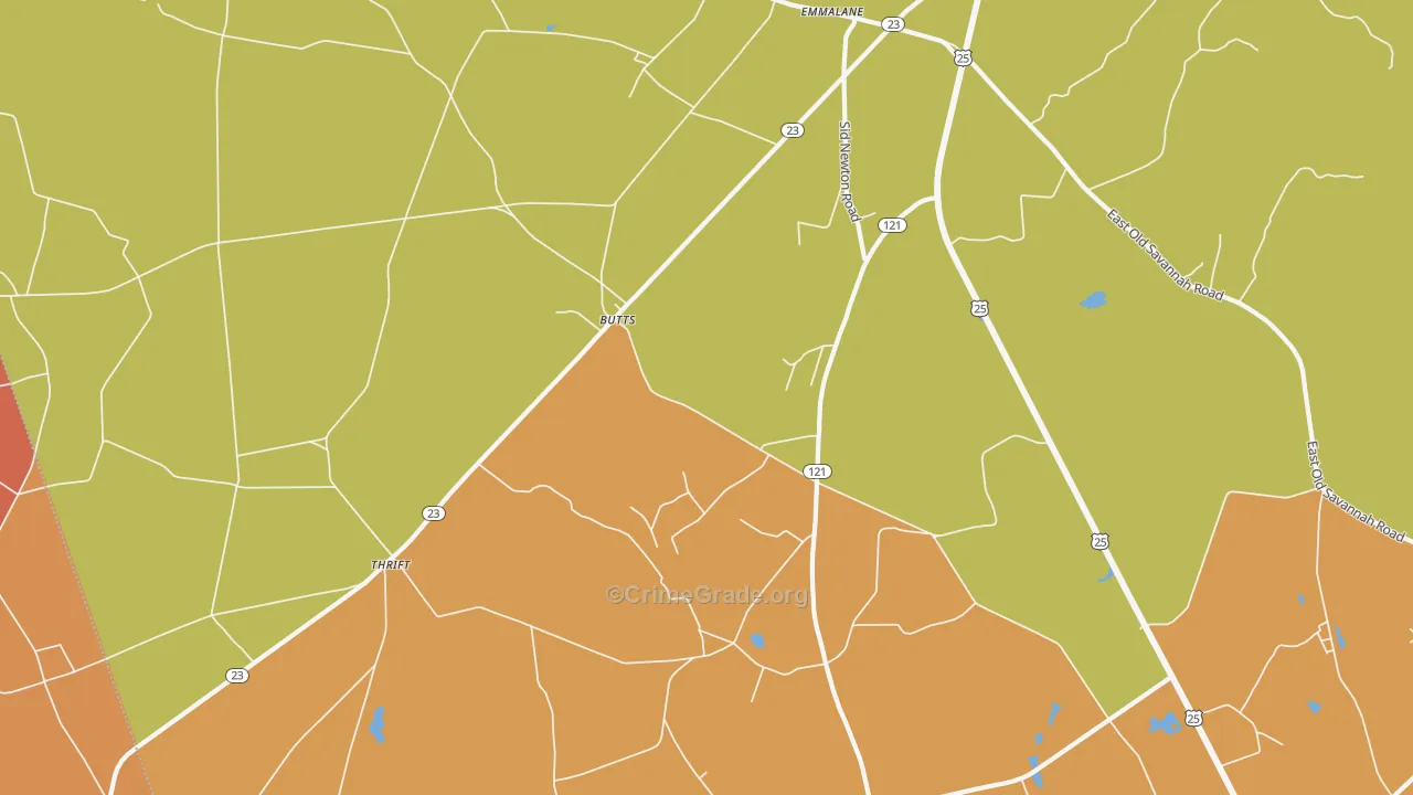Butts, GA Map of Theft Rates