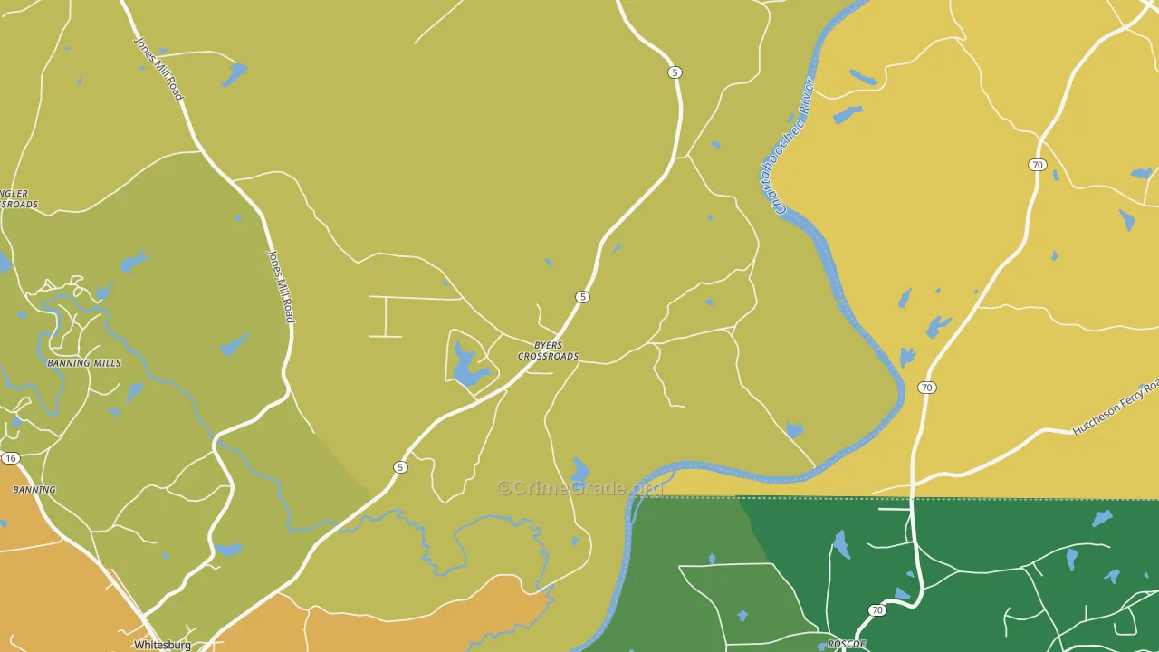 Byers Crossroads, GA Map of Theft Rates