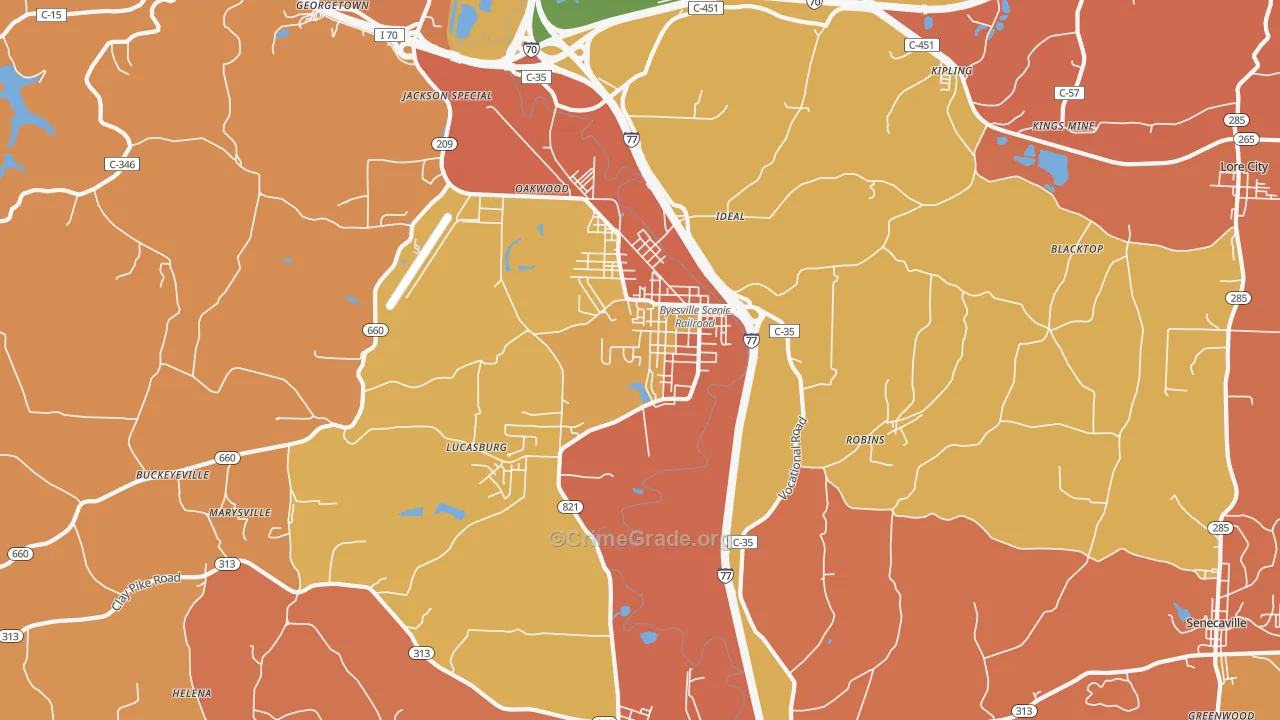 Byesville, OH Map of Theft Rates
