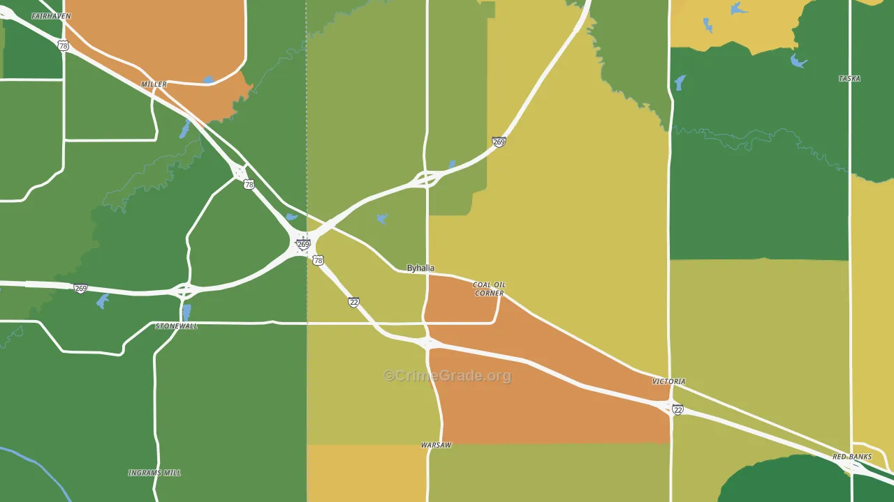 Byhalia, MS Map of Theft Rates