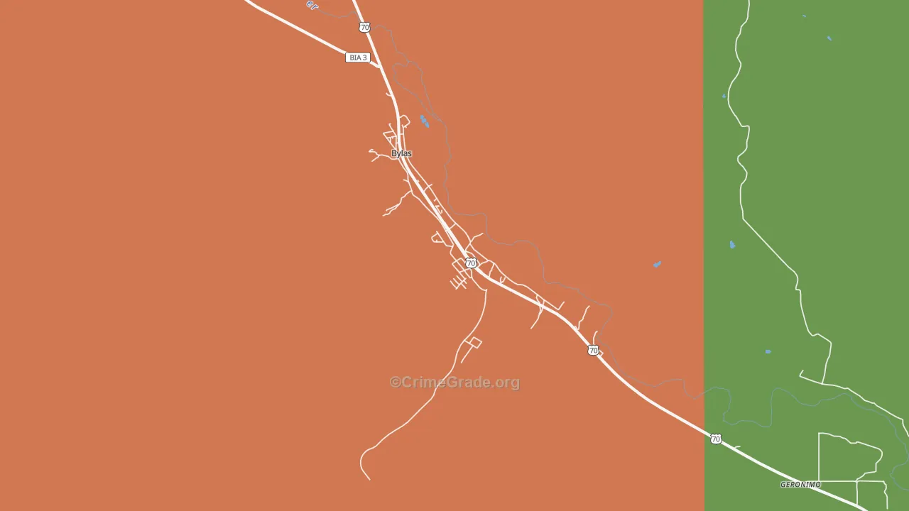 Bylas, AZ Map of Theft Rates