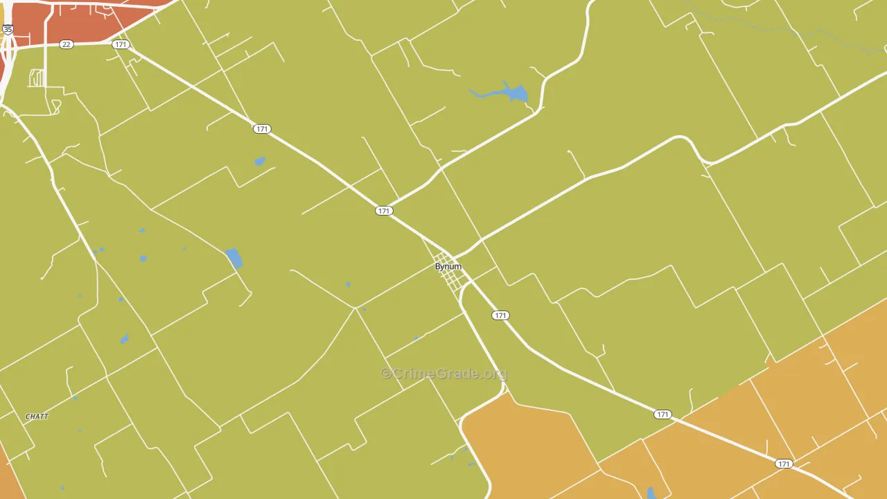 Bynum, TX Map of Theft Rates