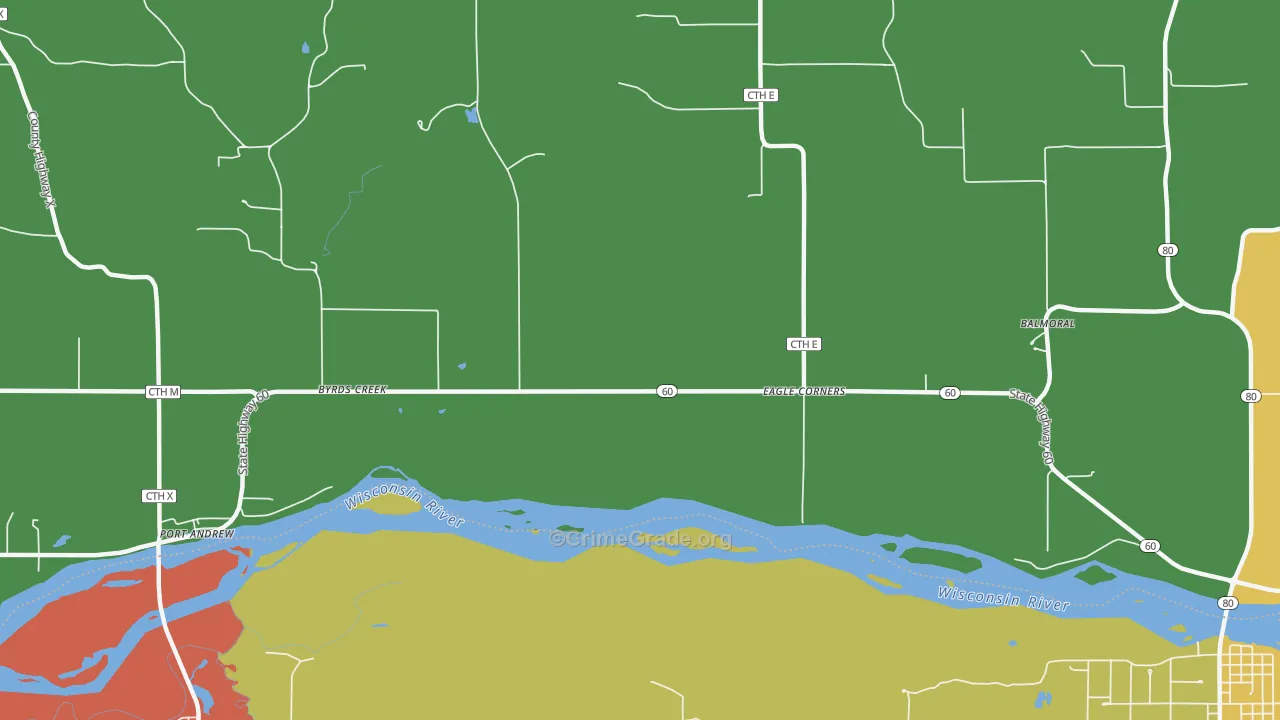 Byrds Creek, WI Map of Theft Rates