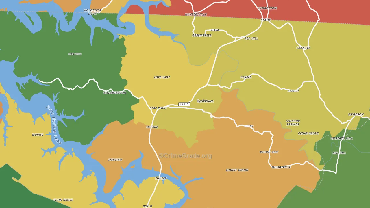 Byrdstown, TN Map of Theft Rates