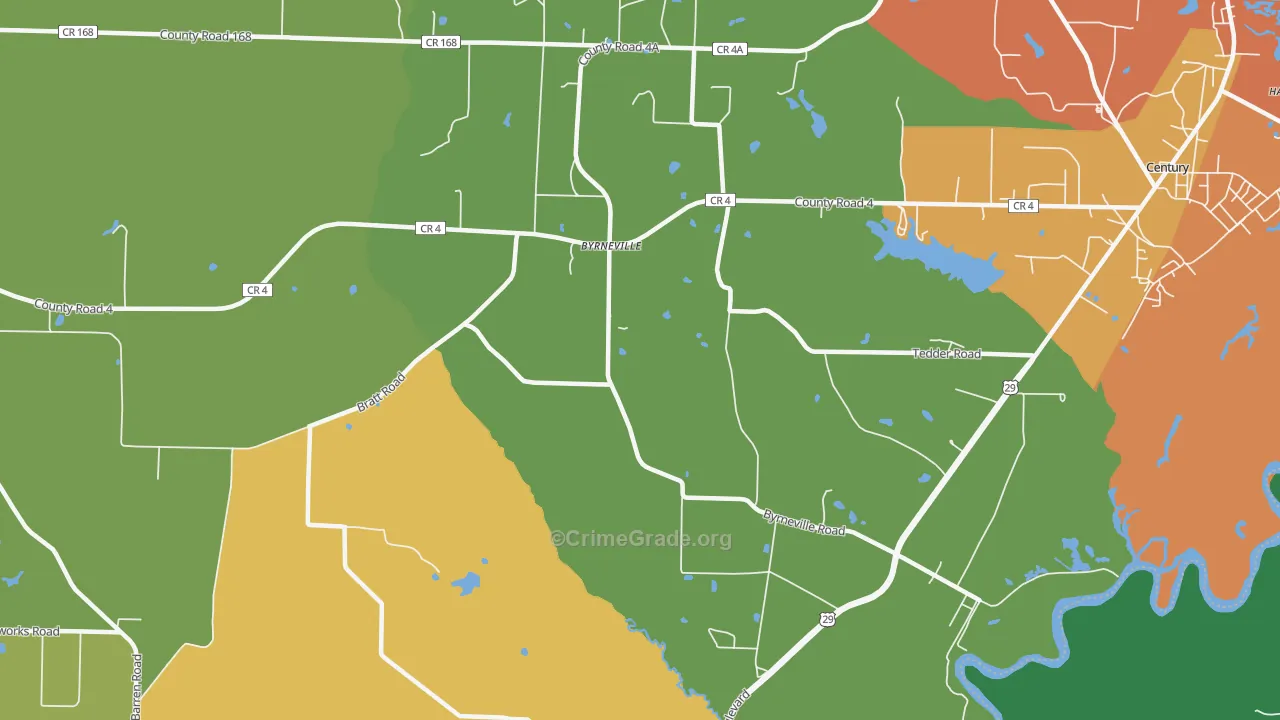 Byrneville, FL Map of Theft Rates