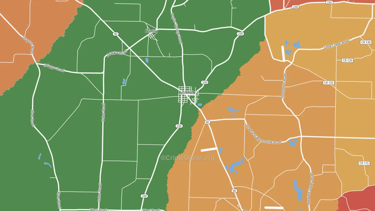 Byromville, GA Map of Theft Rates