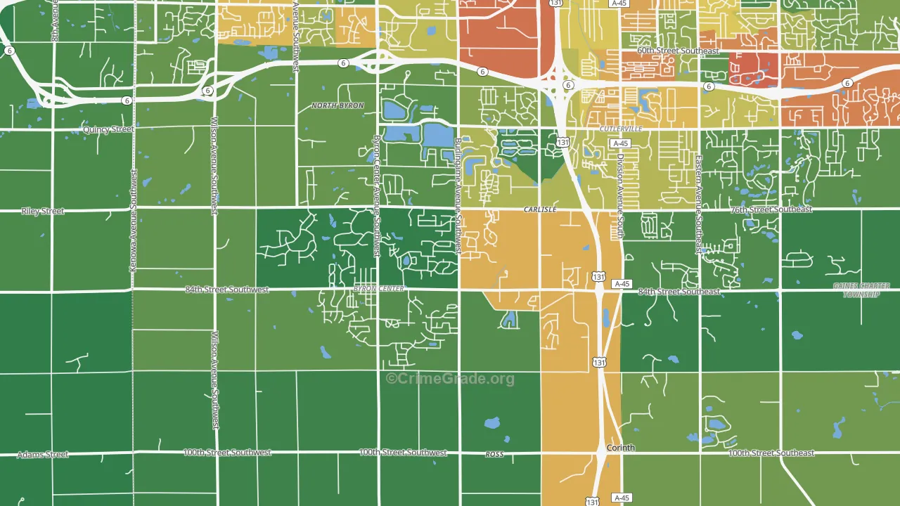 Byron Center, MI Map of Theft Rates