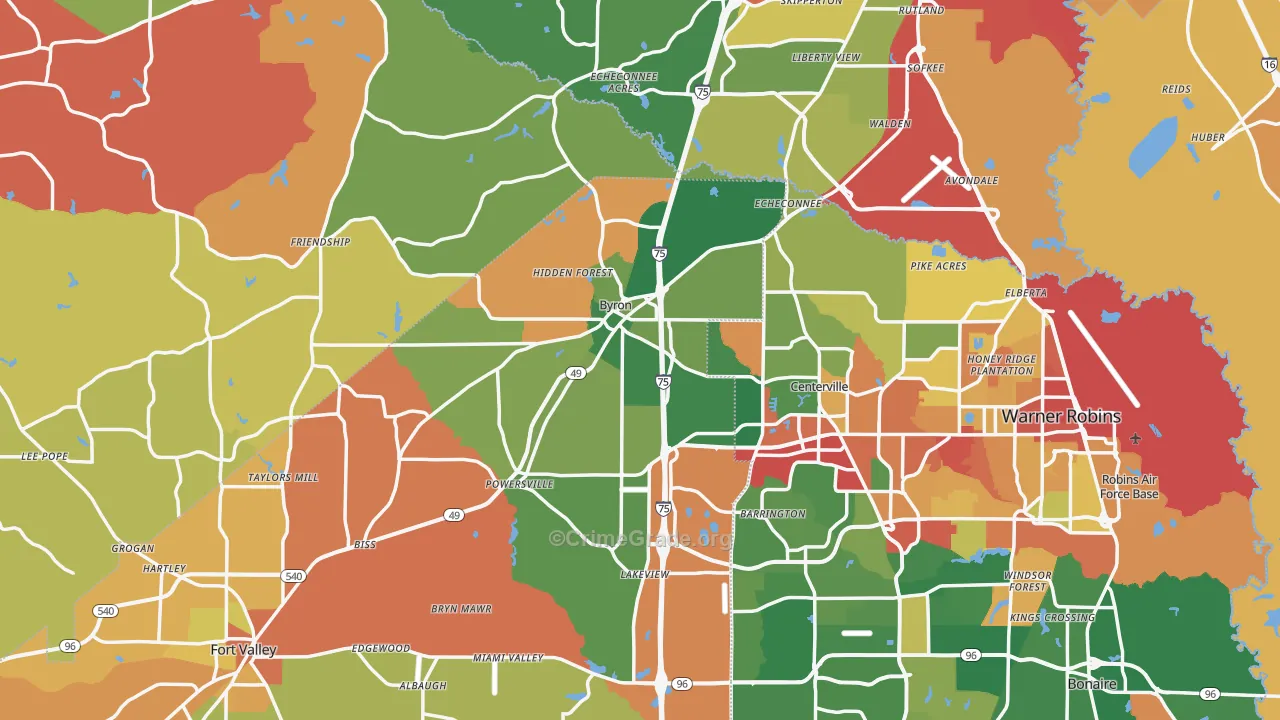 Byron, GA Map of Theft Rates