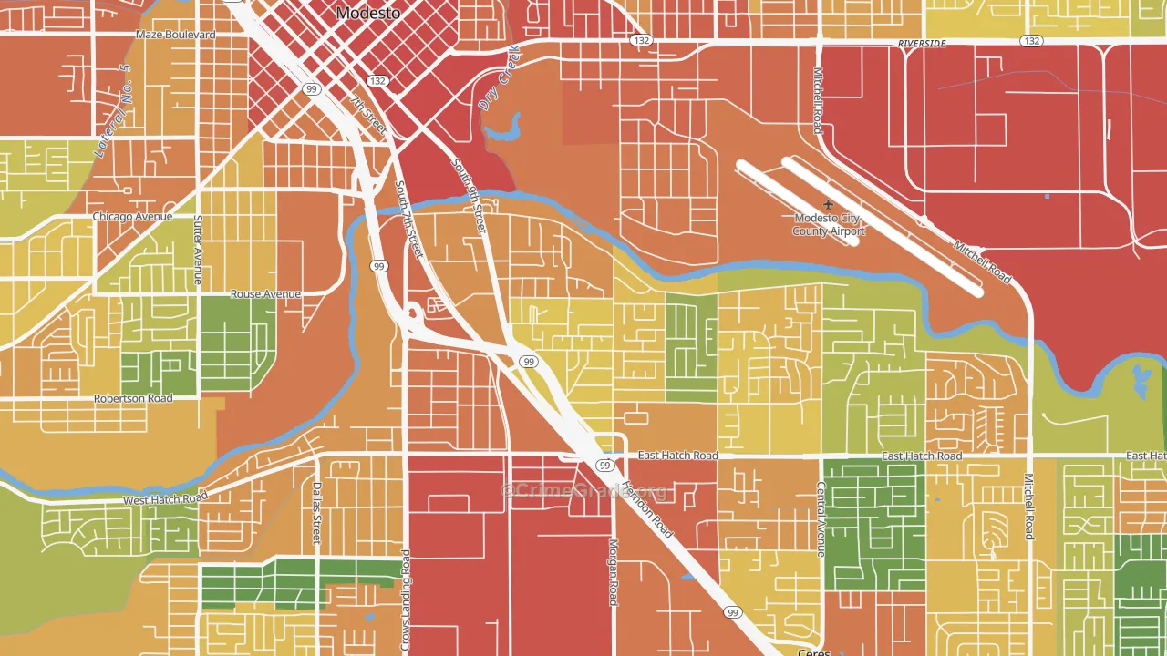 Bystrom, Modesto, CA Map of Theft Rates