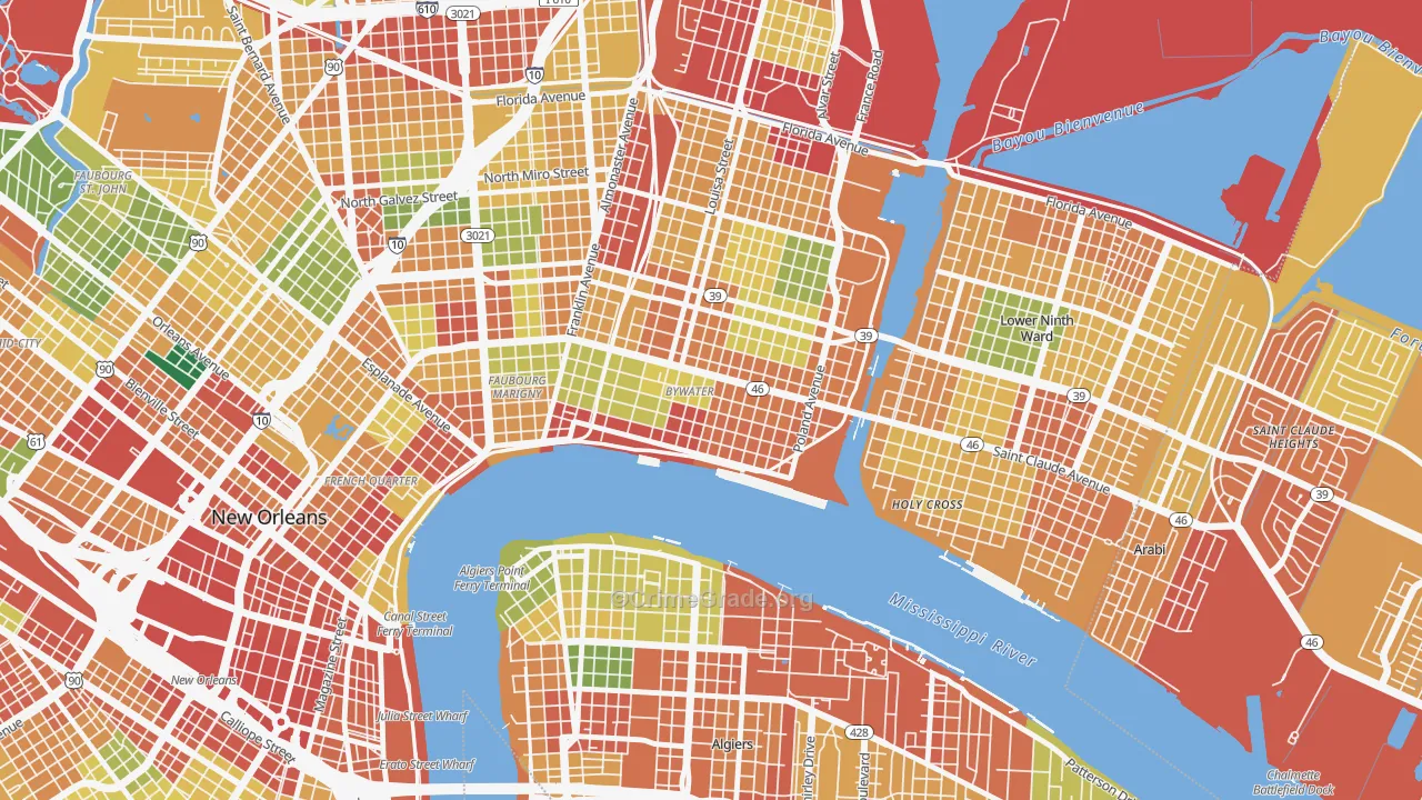 Bywater, New Orleans, LA Map of Theft Rates