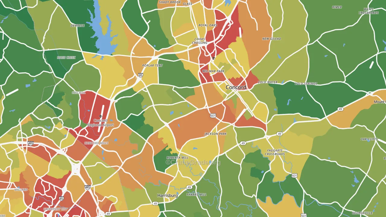 Cabarrus County, NC Map of Theft Rates
