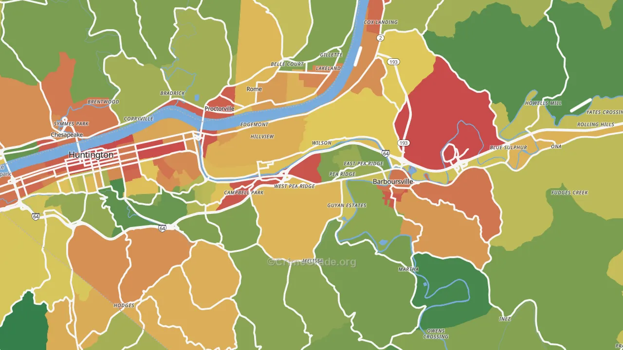 Cabell County, WV Map of Theft Rates