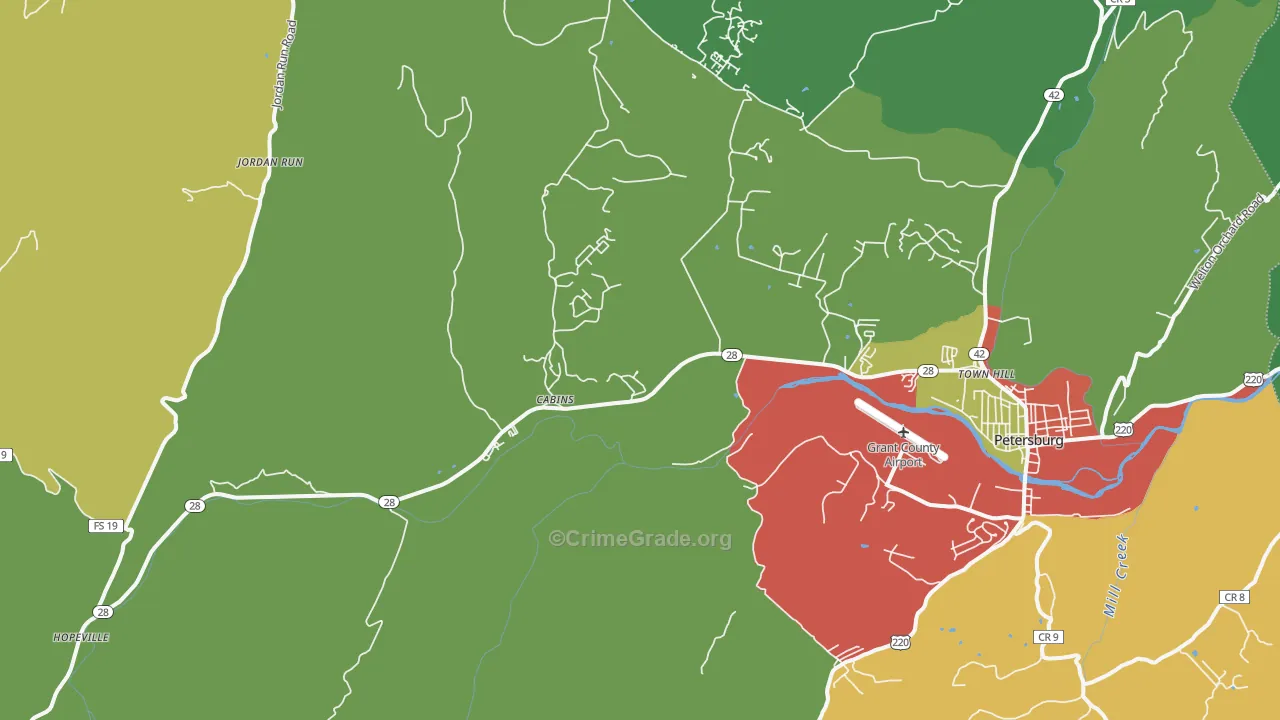 Cabins, WV Map of Theft Rates