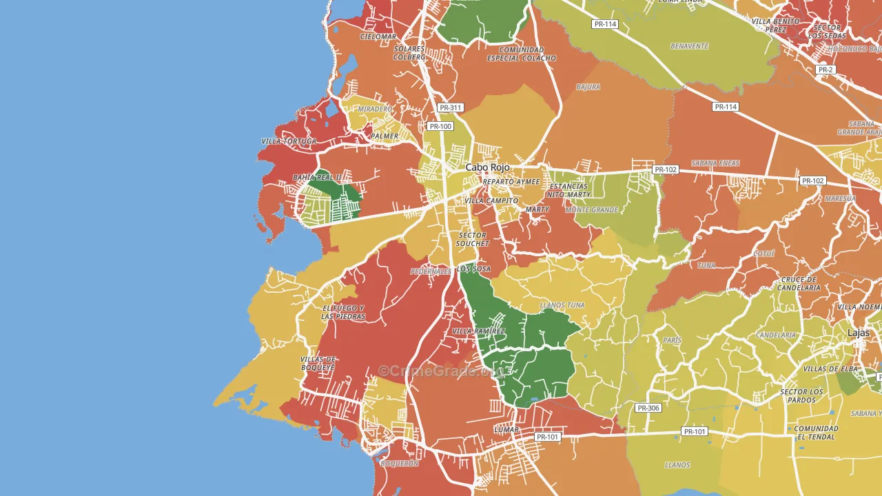 Cabo Rojo Municipio, PR Map of Theft Rates