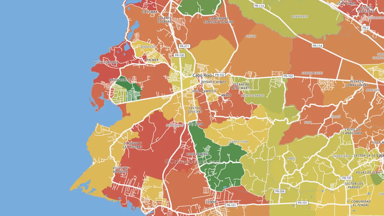 Cabo Rojo, PR Map of Theft Rates