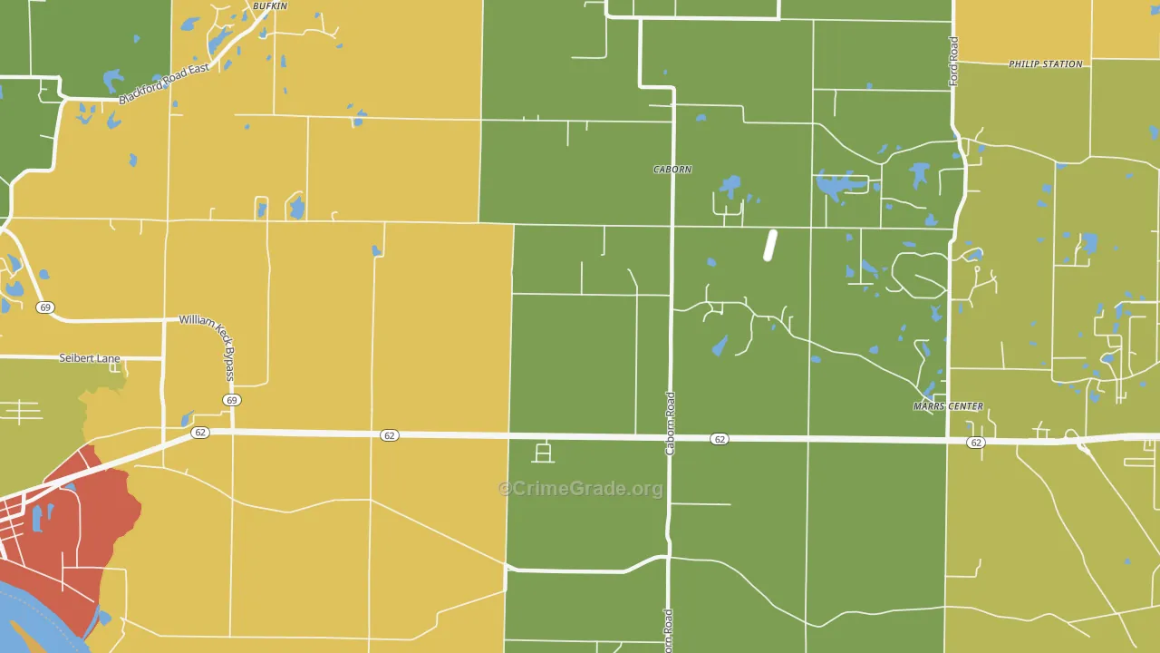 Caborn, IN Map of Theft Rates