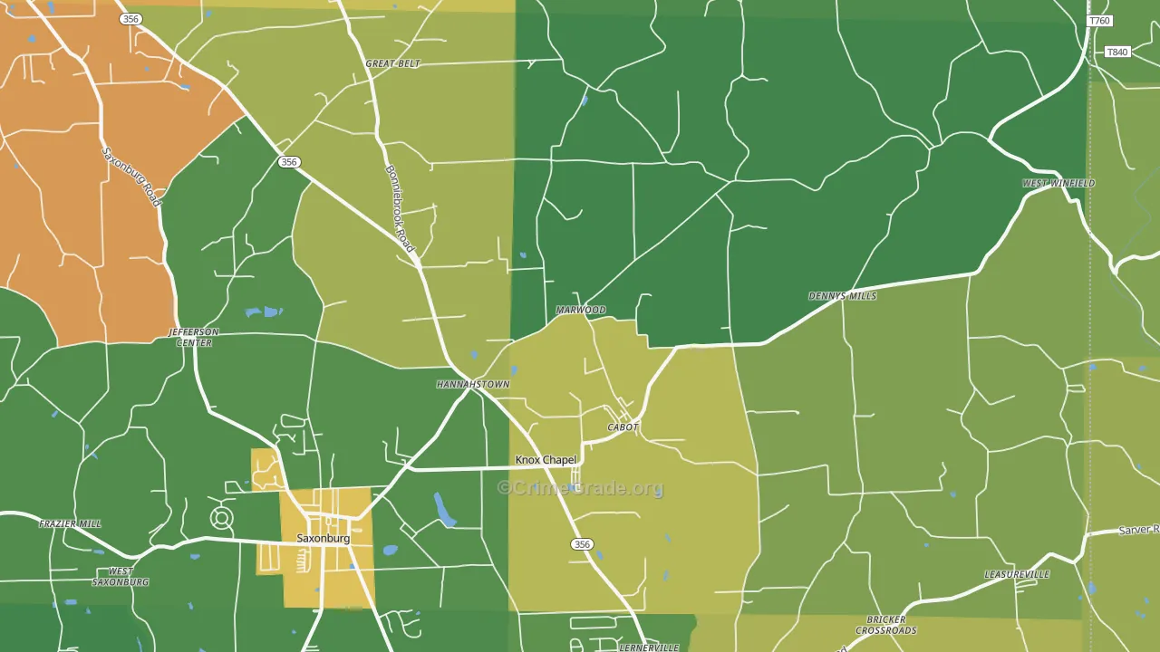 Cabot, PA Map of Theft Rates