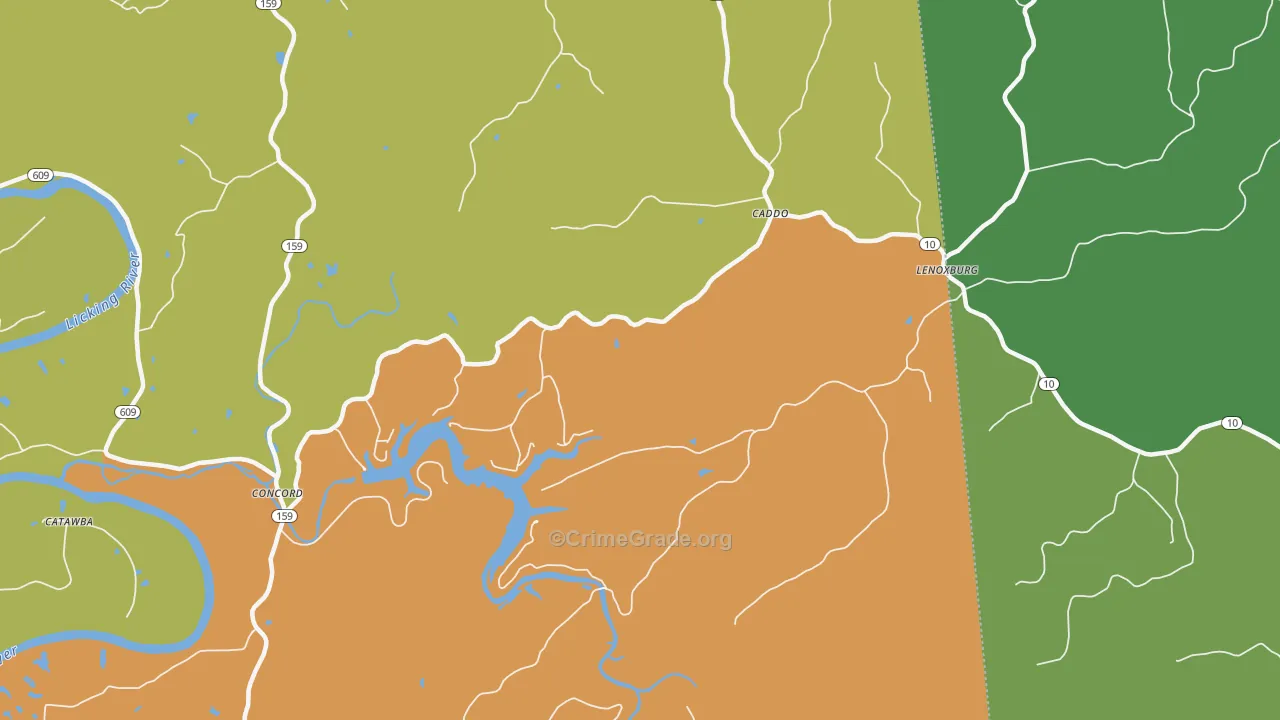 Caddo, KY Map of Theft Rates