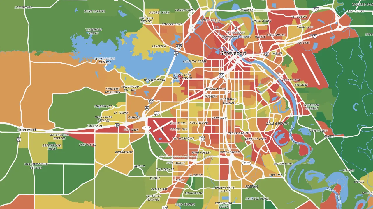Caddo Parish, LA Map of Theft Rates