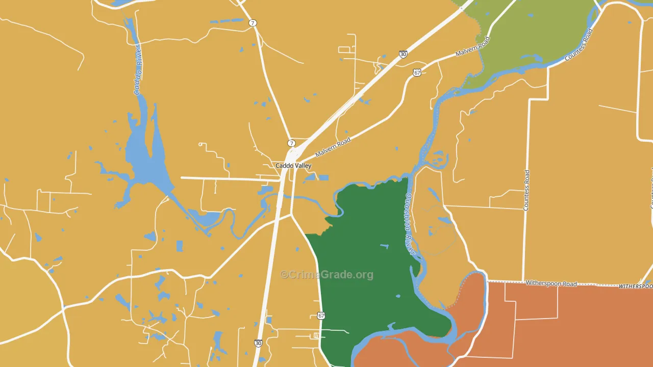 Caddo Valley, AR Map of Theft Rates