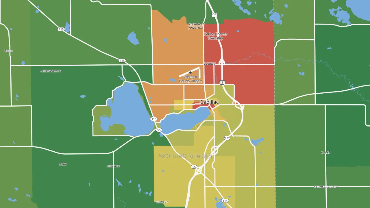 Cadillac, MI Map of Theft Rates