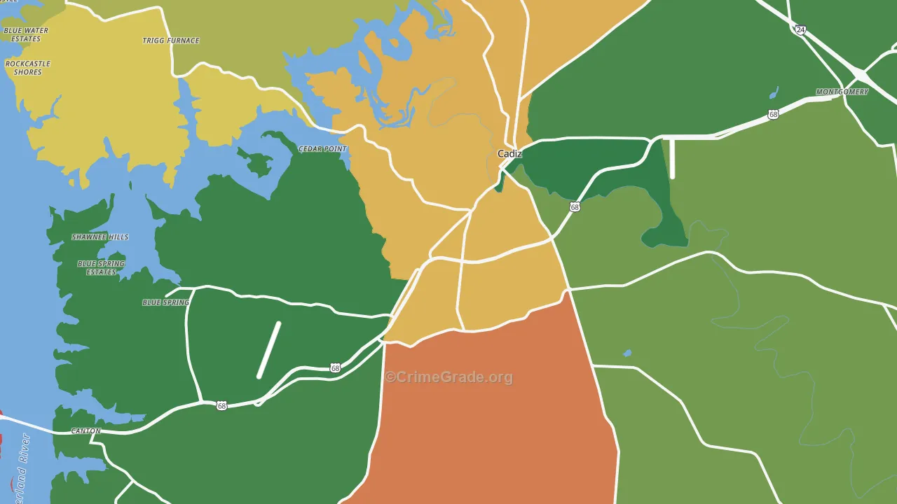 Cadiz, KY Map of Theft Rates