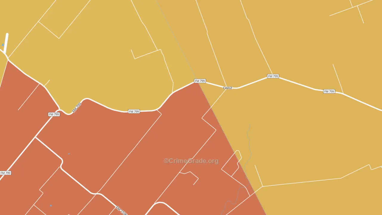 Cadiz, TX Map of Theft Rates