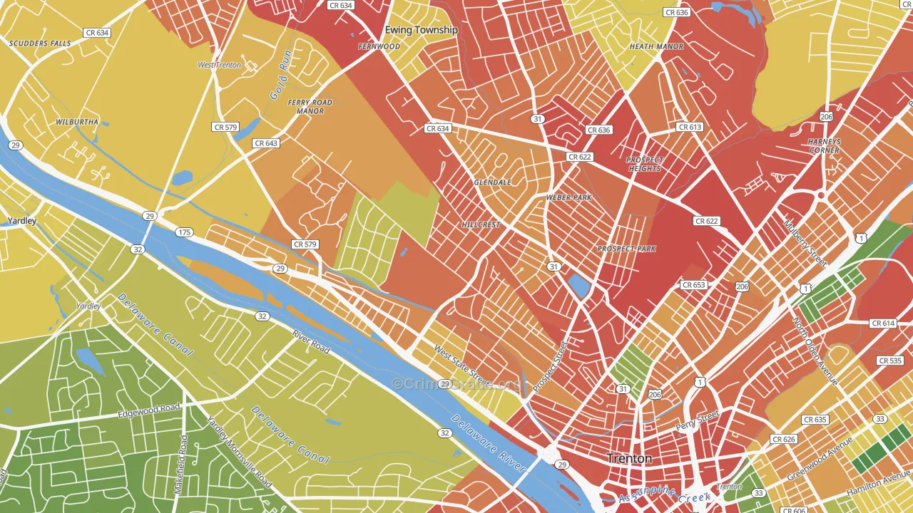 Cadwalader-Hillcrest, Trenton, NJ Map of Theft Rates