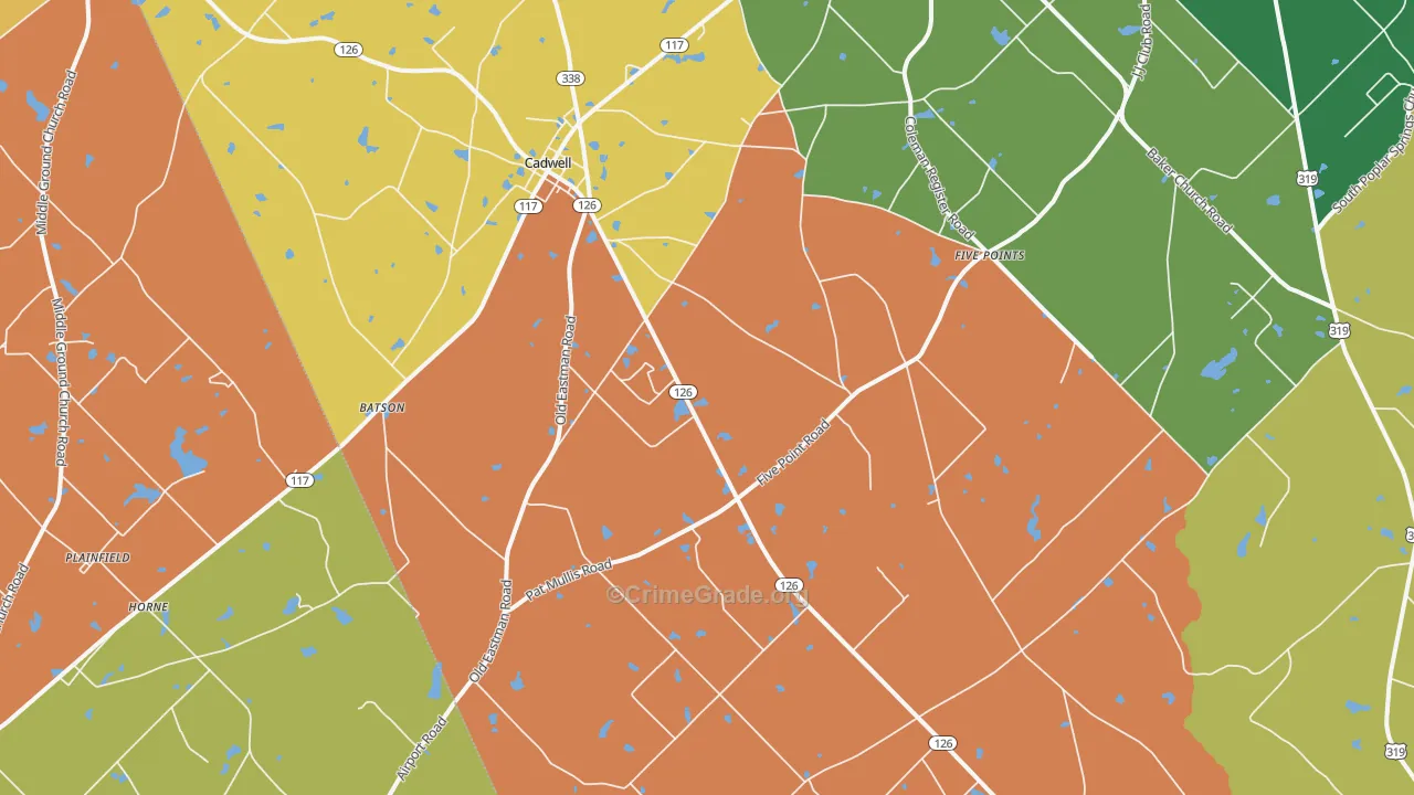 Cadwell, GA Map of Theft Rates